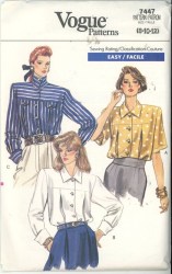 7447 89 VOGUE SS-LS COLLAR YOKE BLOUSE EZ PATTERN  8-12, 14-18, CHOICE UNCUT